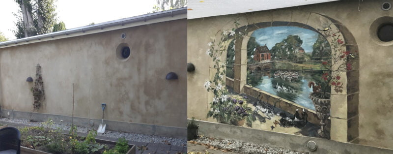 Vægmaleri og rumdesign i haven udført af af Xenia Michaelsen og DekoRum ved Strandvejen